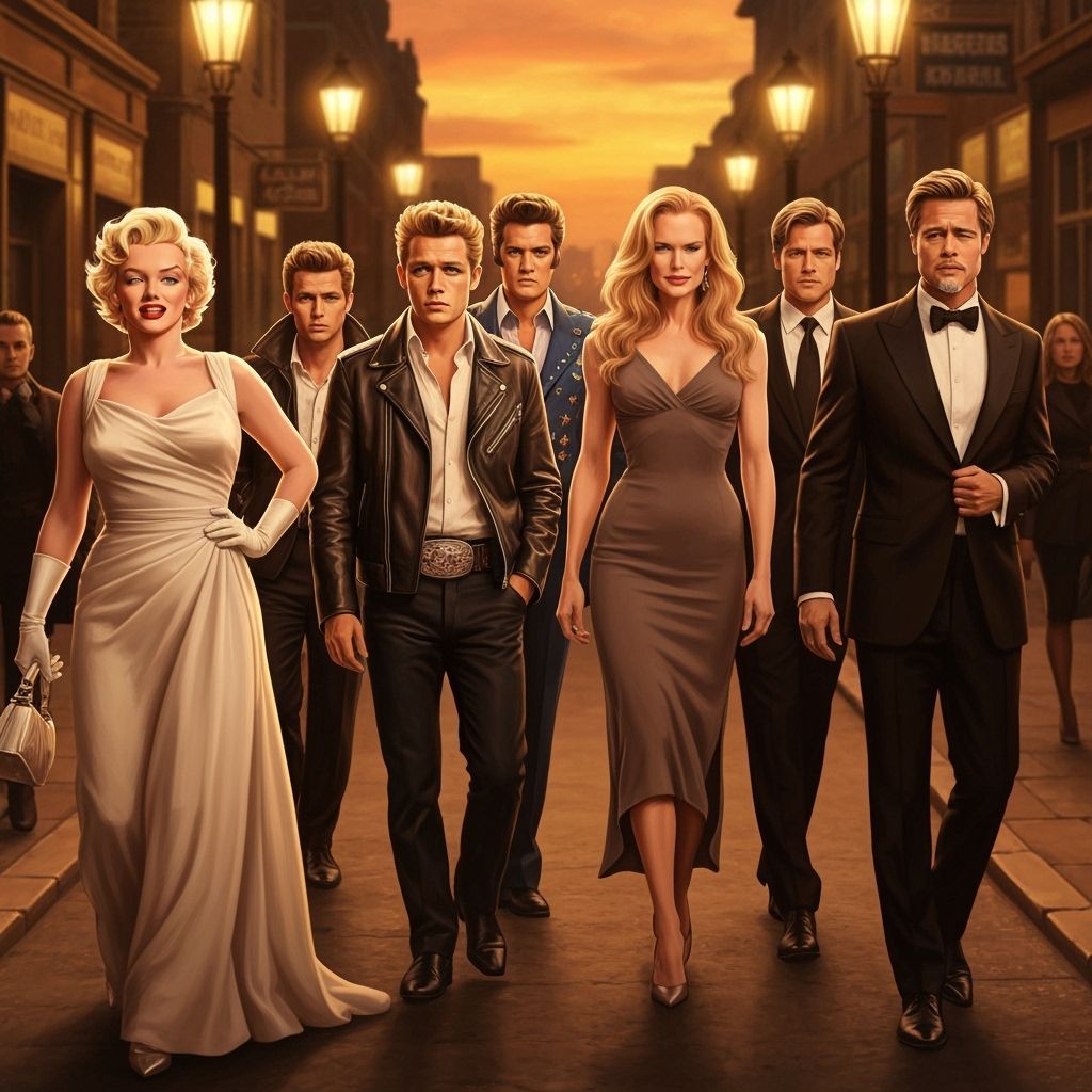 Hollywood Icons Stroll Down Golden Lit Street