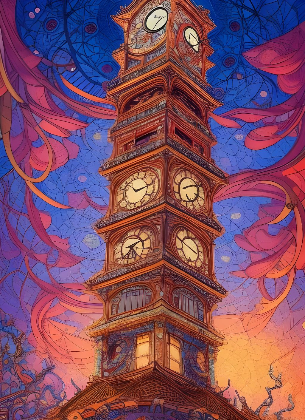 Ornate Clock Tower: Detailed Photoillustration