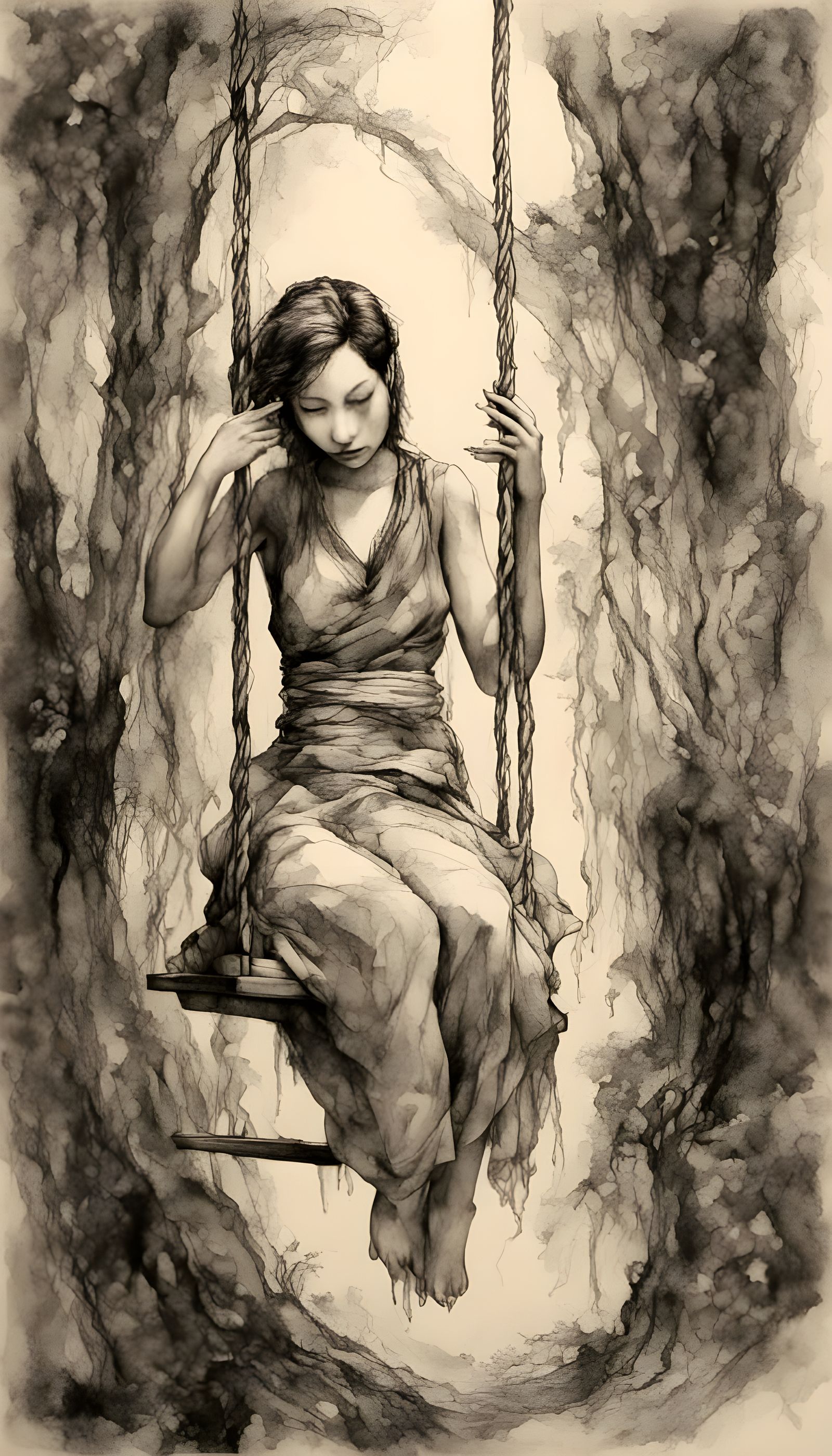 Peaceful Solitude on a Swing in a Serene Landscape