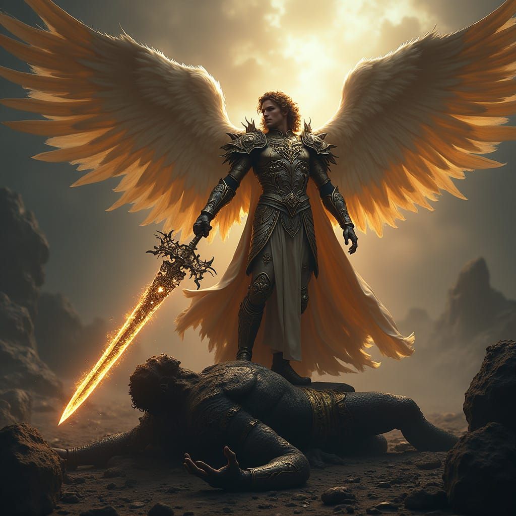 Archangel Michael Defeats Satan with the Sword of Truth