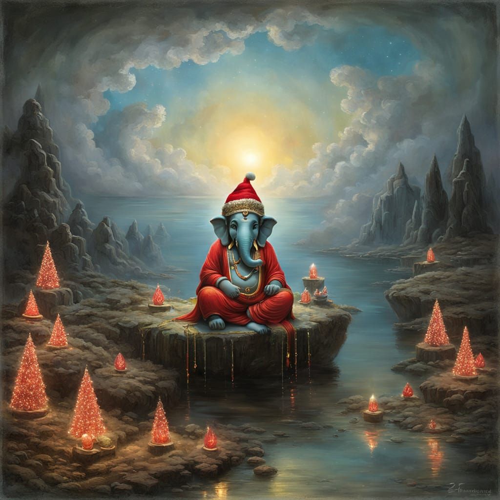 Ganesha as Santa Claus in Surrealist Style
