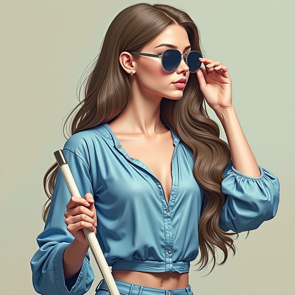 Surreal Beauty in Blue: A Blind Woman's Radiant Portrait