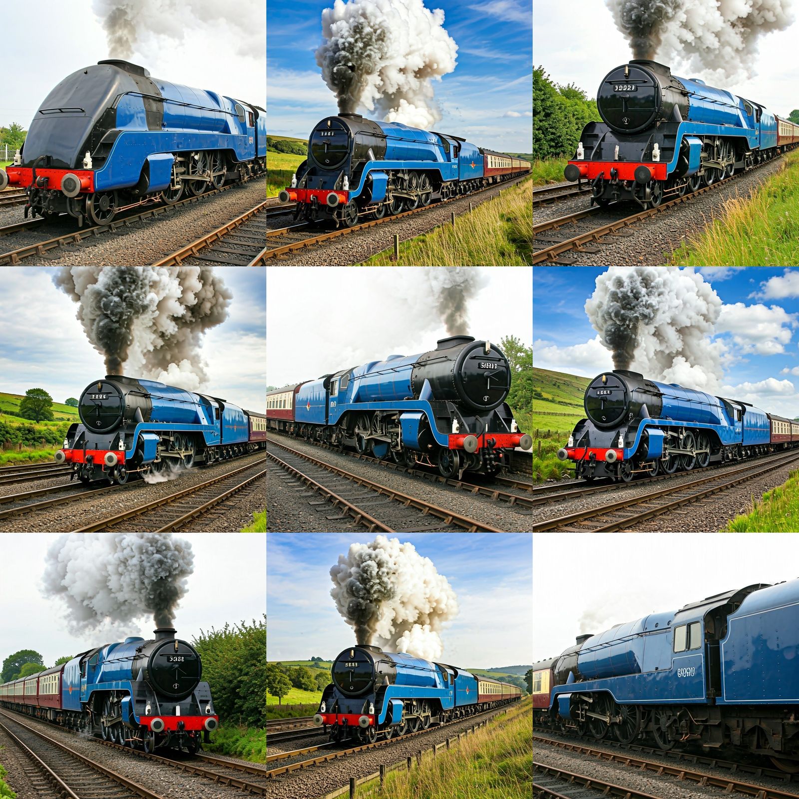 Vintage British Steam Engine with Striped Blue Paint