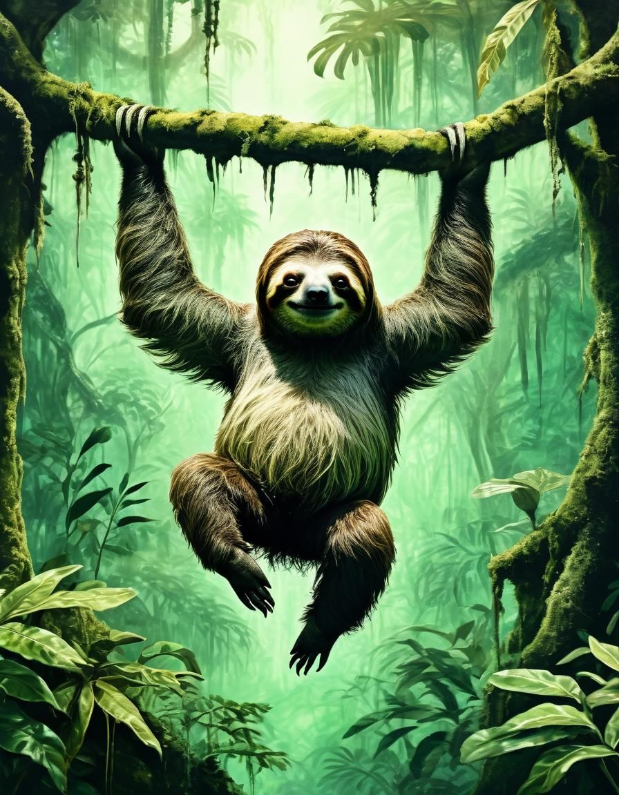 Lush Rainforest Sloth in Grotesque Renaissance Style