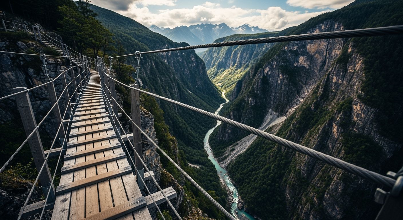 Breathtaking Wooden Walkway Over a Dramatic Valley