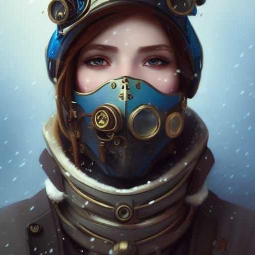 Steampunk Snowboarder in Blizzard: Hyperdetailed Concept Art