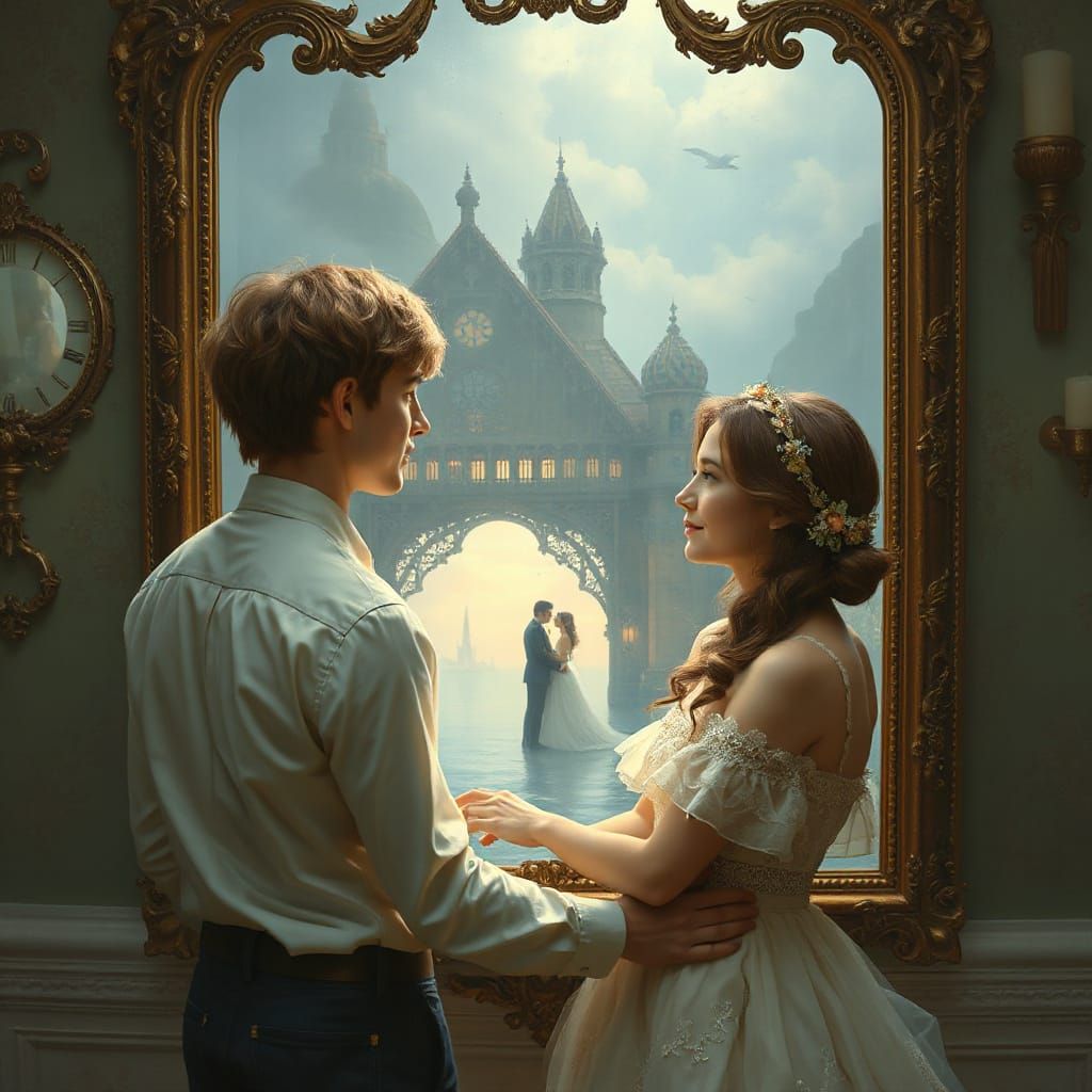 Ethereal Fantasy: Couple's First Meeting Reflected