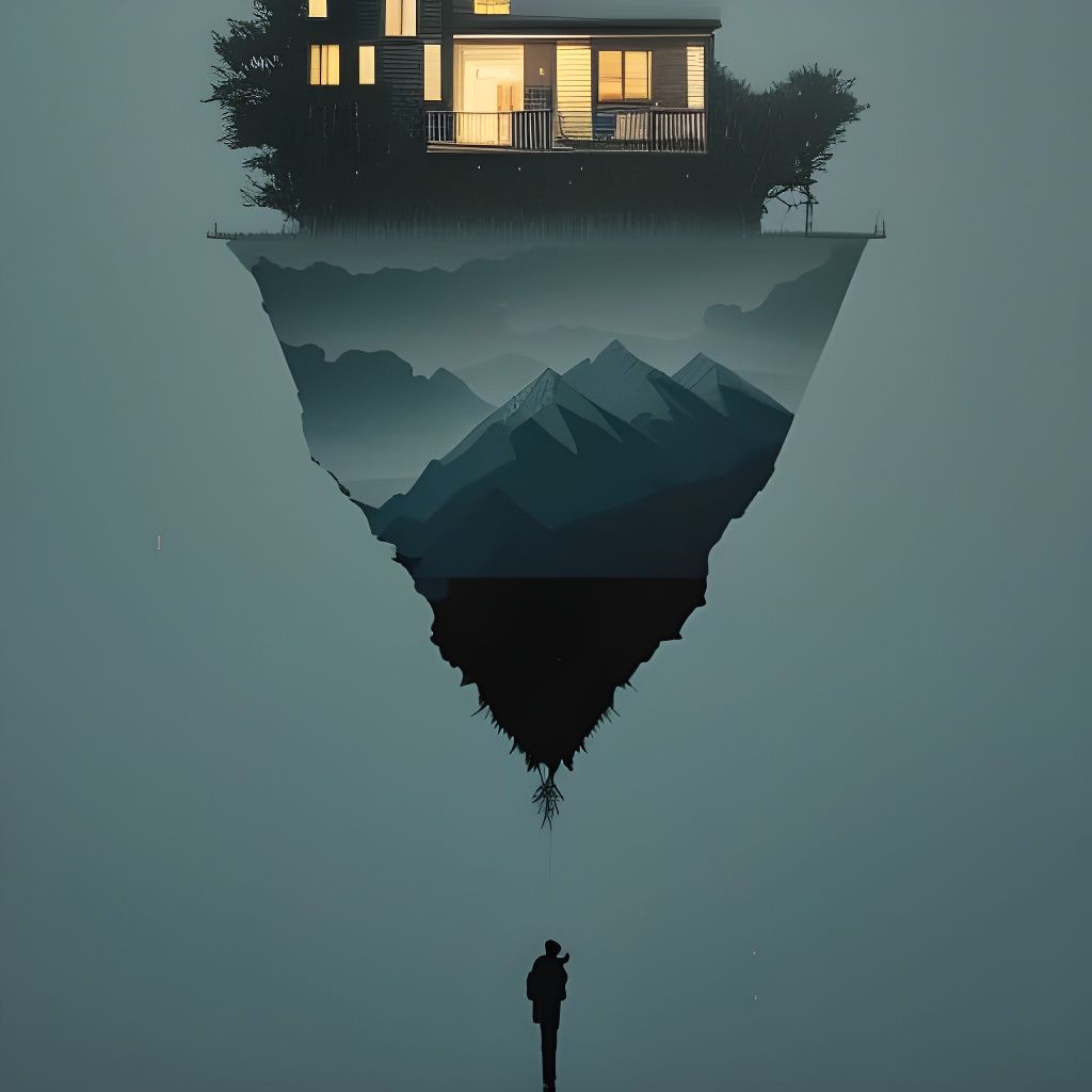 Gloomy Man and House in Double Exposure Collage