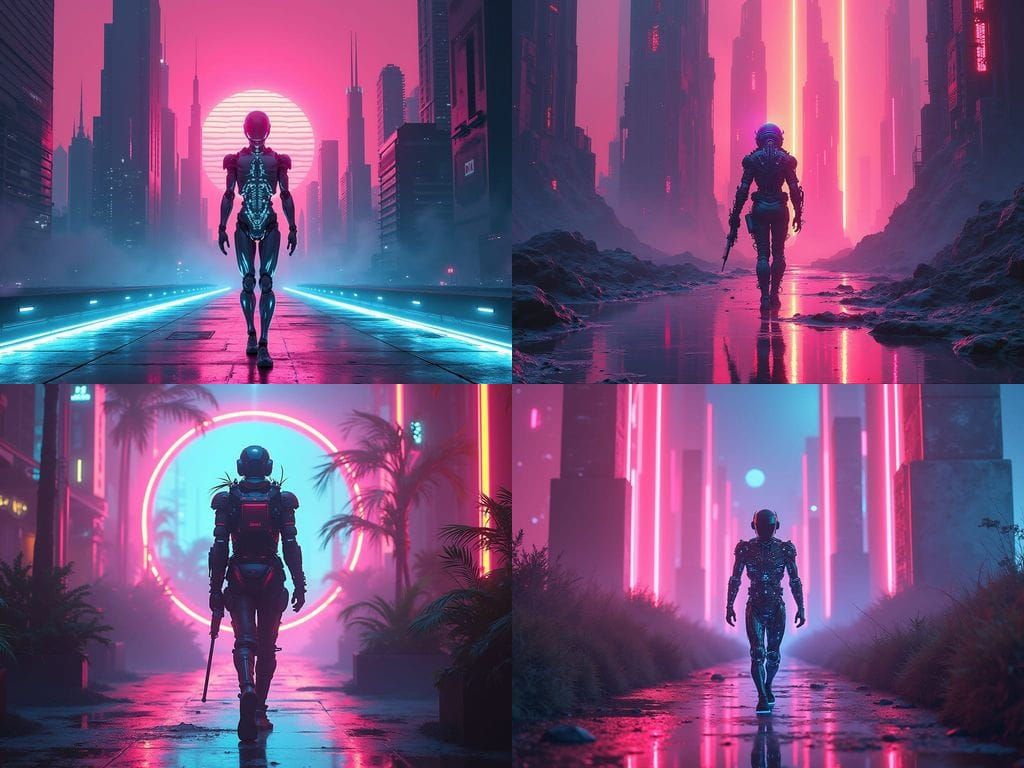 Cyborg Manifests Neon World in Psychedelic Synthwave Style