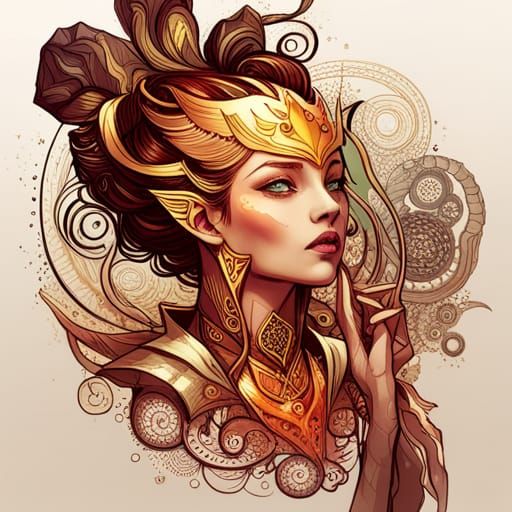Cybernetic Steampunk Elven Queen in Digital Painting Style