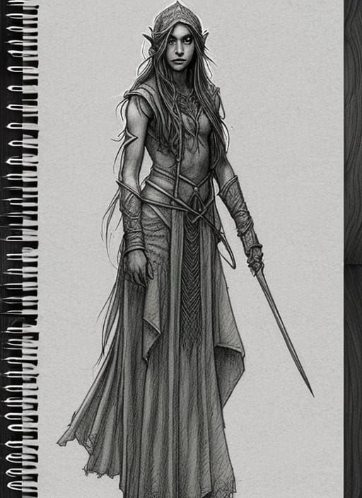 Elvish Druid Pencil Sketch D&D Character Design