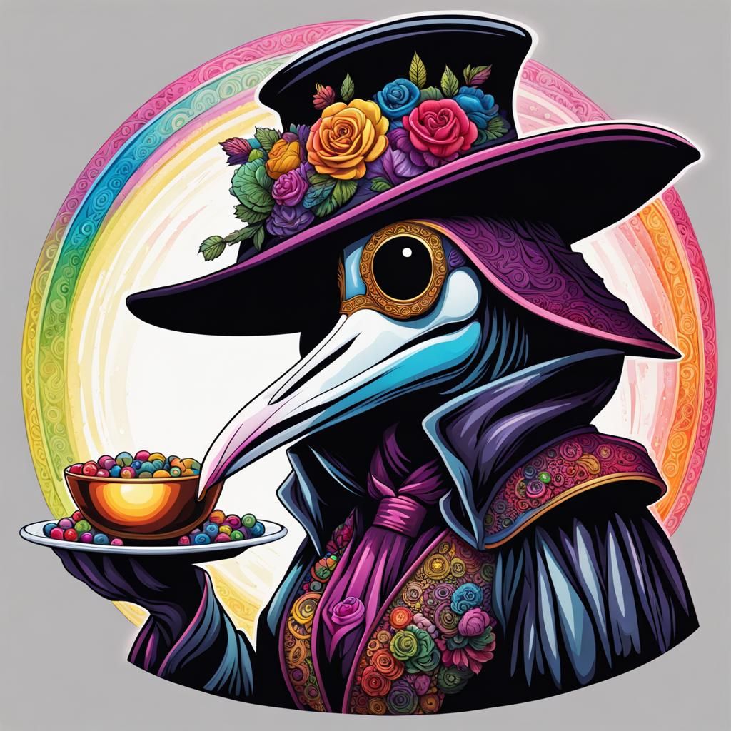 Vibrant Female Plague Doctor, Hyperdetailed and Kawaii