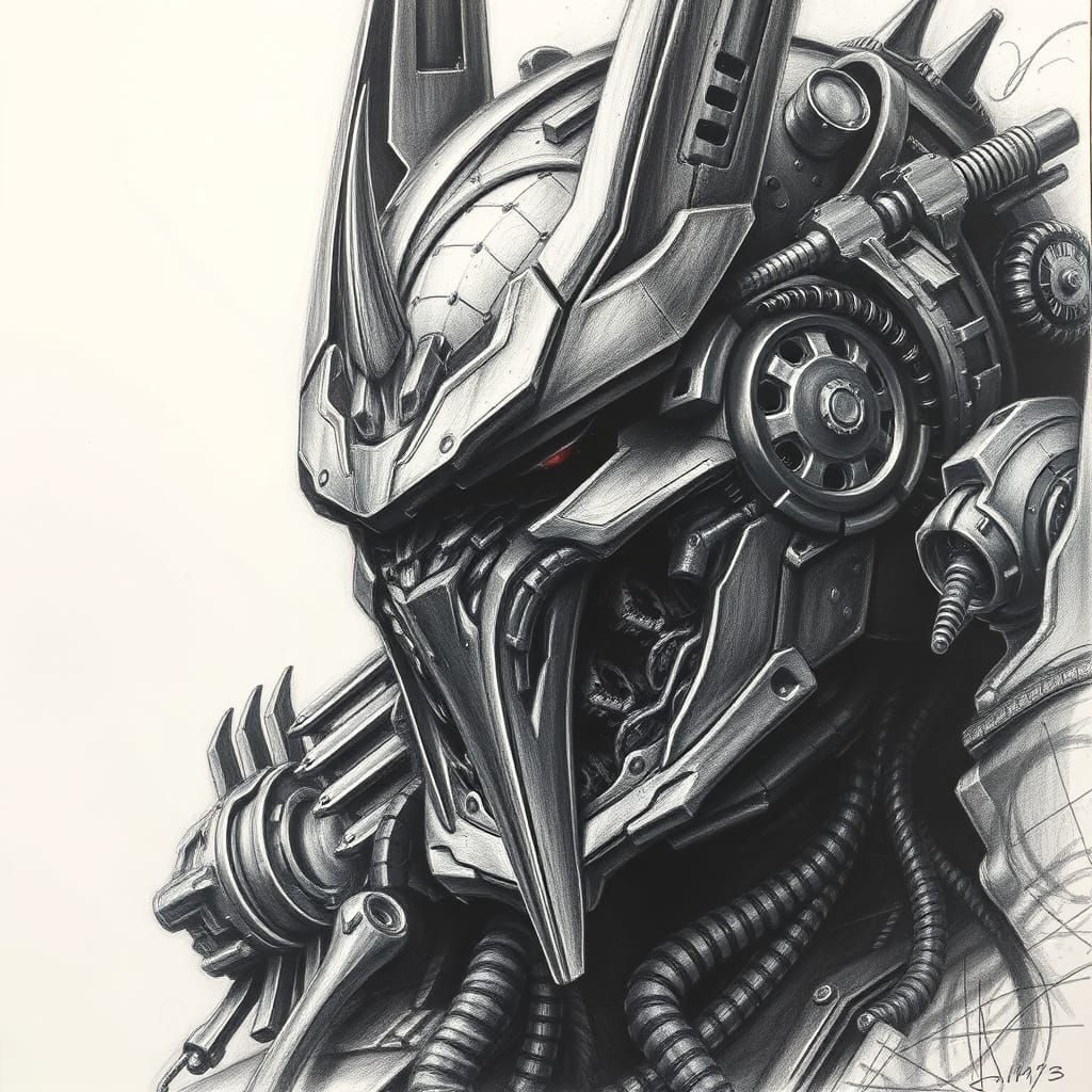 Cybernetic Beast in Charcoal Realism
