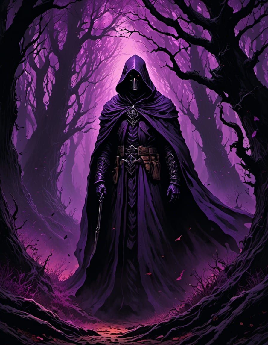 Brooding Figure in Sinister Purple Forest