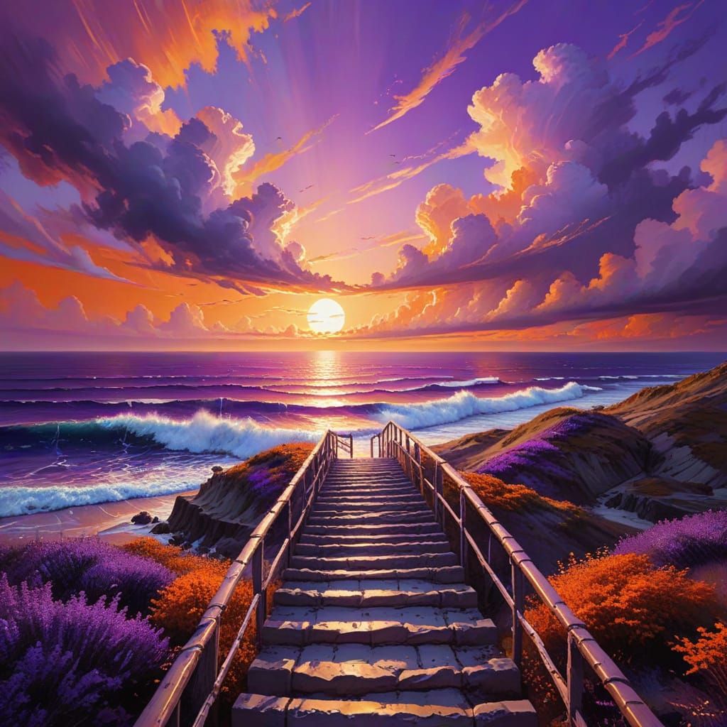 Ethereal Stairway Ascends to Vibrant Skies