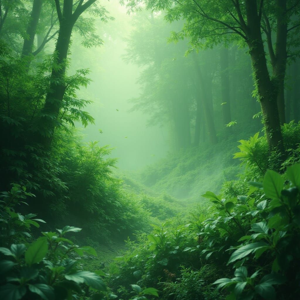 Ethereal Green Landscape in Monochromatic Style