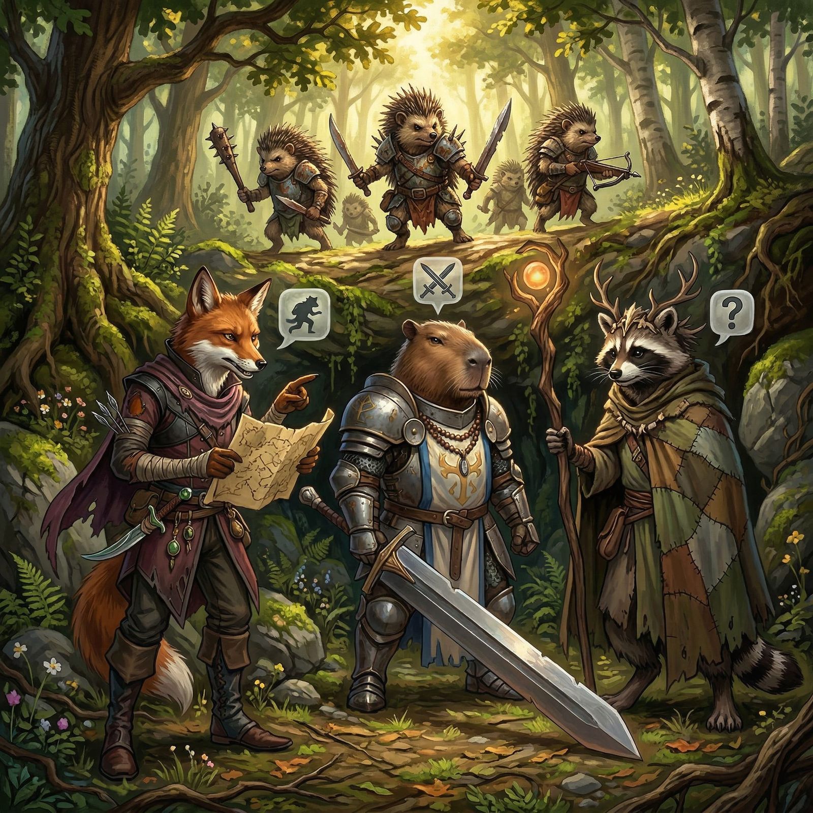 Fantasy Adventurers: Fox Rogue, Capybara Paladin, Raccoon Ma...