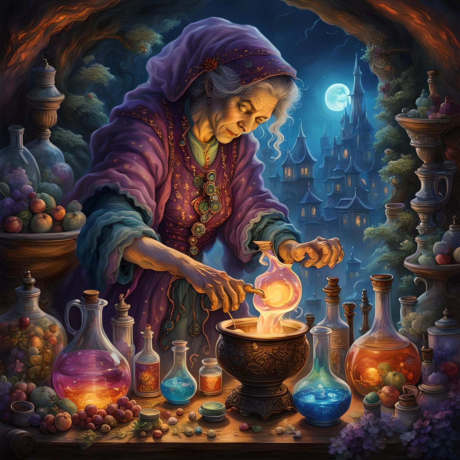 Evil Witch Brews Potion with Fantasycore Lighting