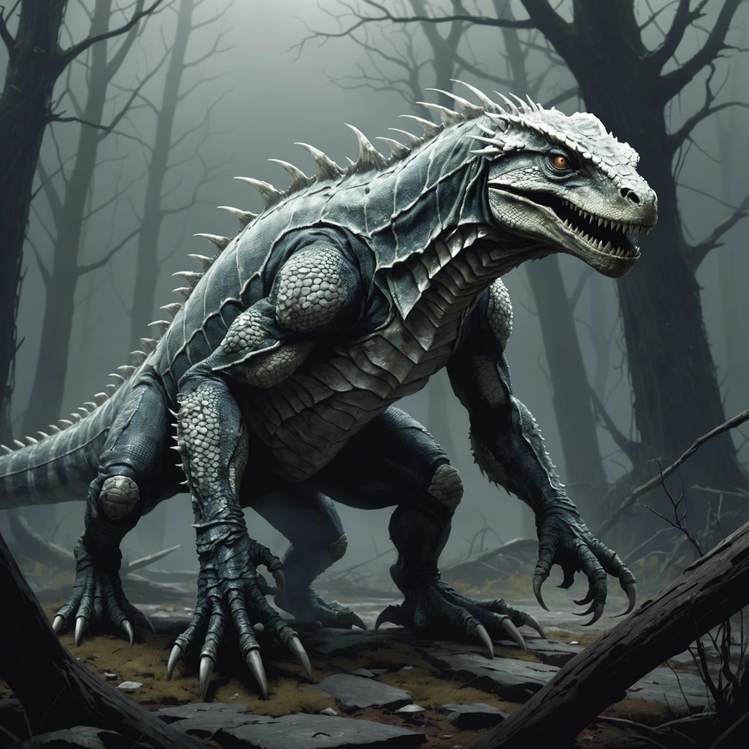 Undead Lizardfolk with Ghostly Scales, Fantasy Art