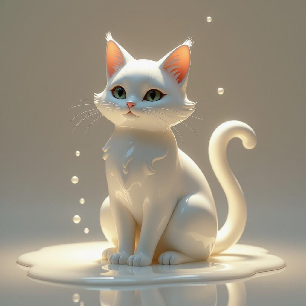 Milk Cat Sculpture in Dreamlike Digital Painting