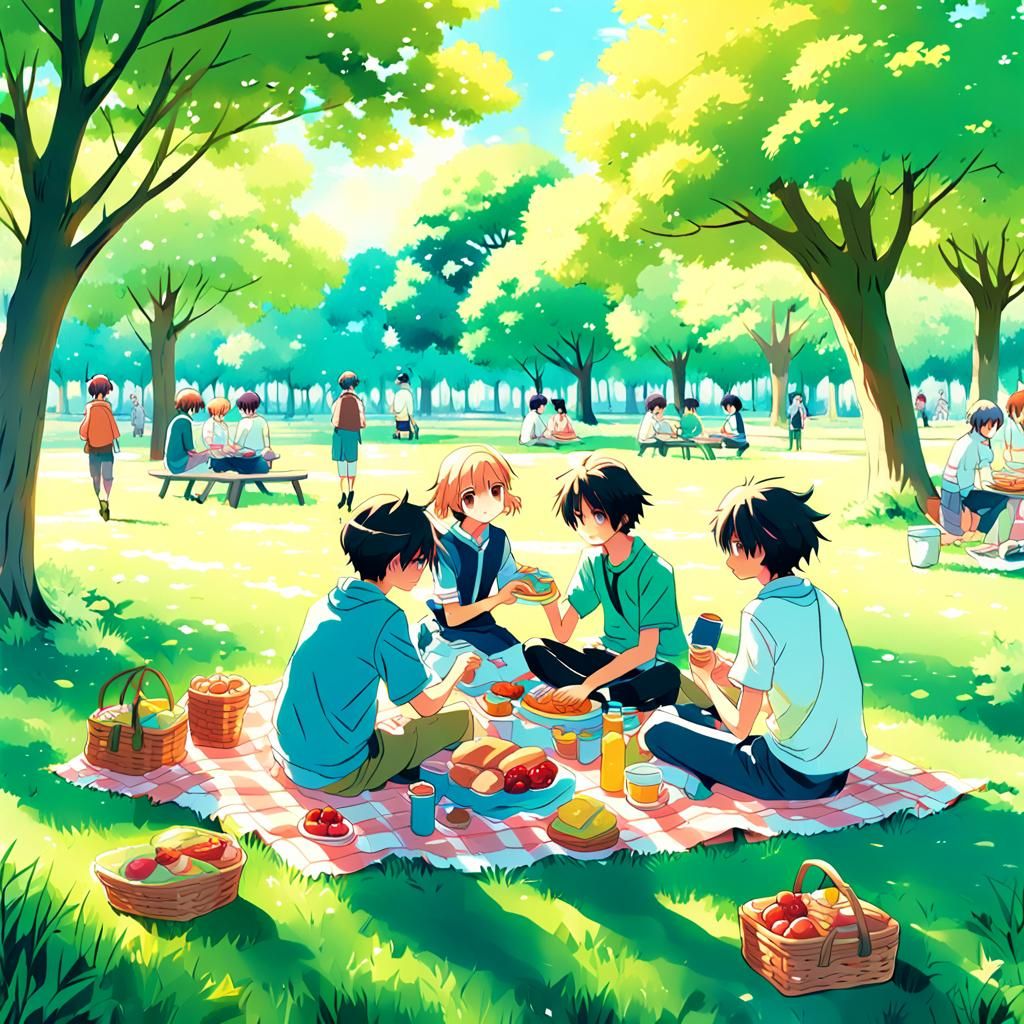 Vibrant Anime Picnic in the Park
