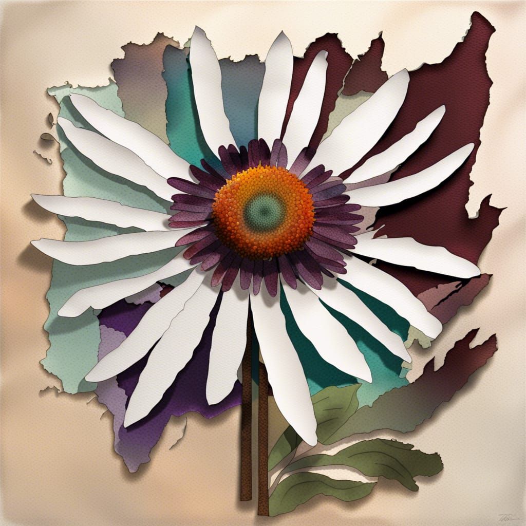 Detailed Matte Painting of a Daisy Paper Collage