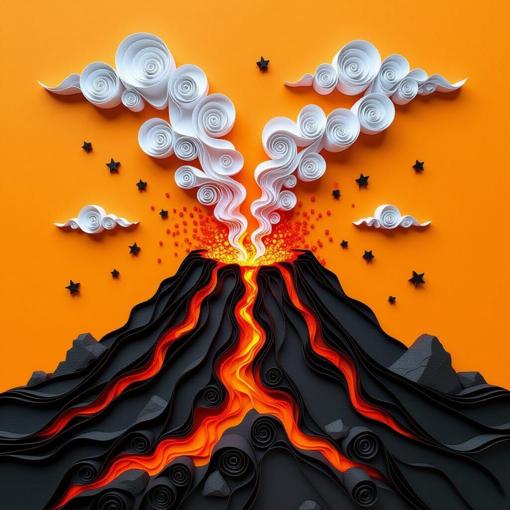 Volcano Eruption in Paper Quilling Style