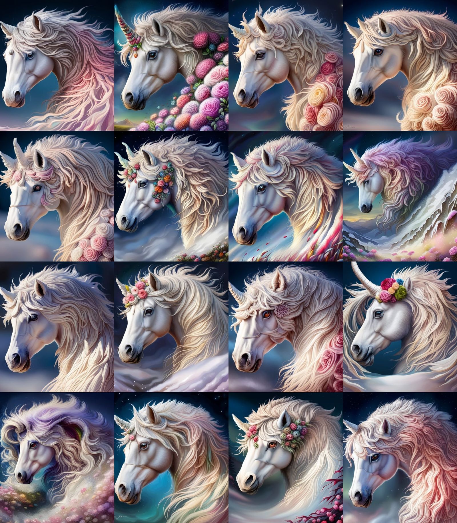 Detailed Multi-Colored Unicorn Head with Vegetation