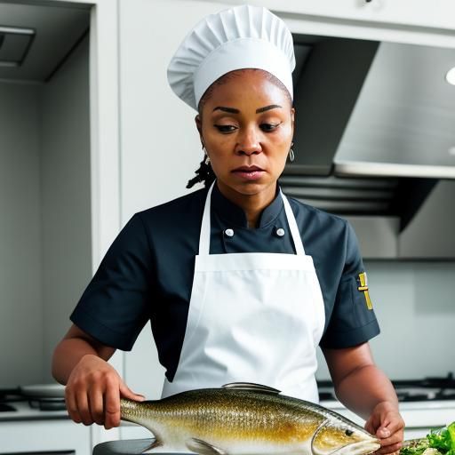 Jamaican Chef Preparing Sea Bass in Modern Kitchen