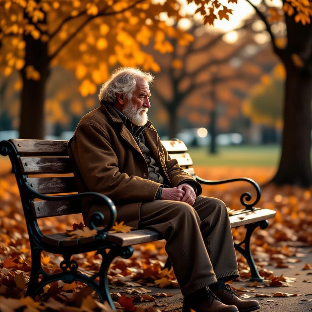 Contemplative Old Man in Autumn Light