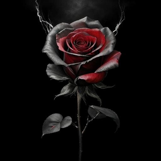 Ethereal Dark Red Rose in Charcoal Style Painting