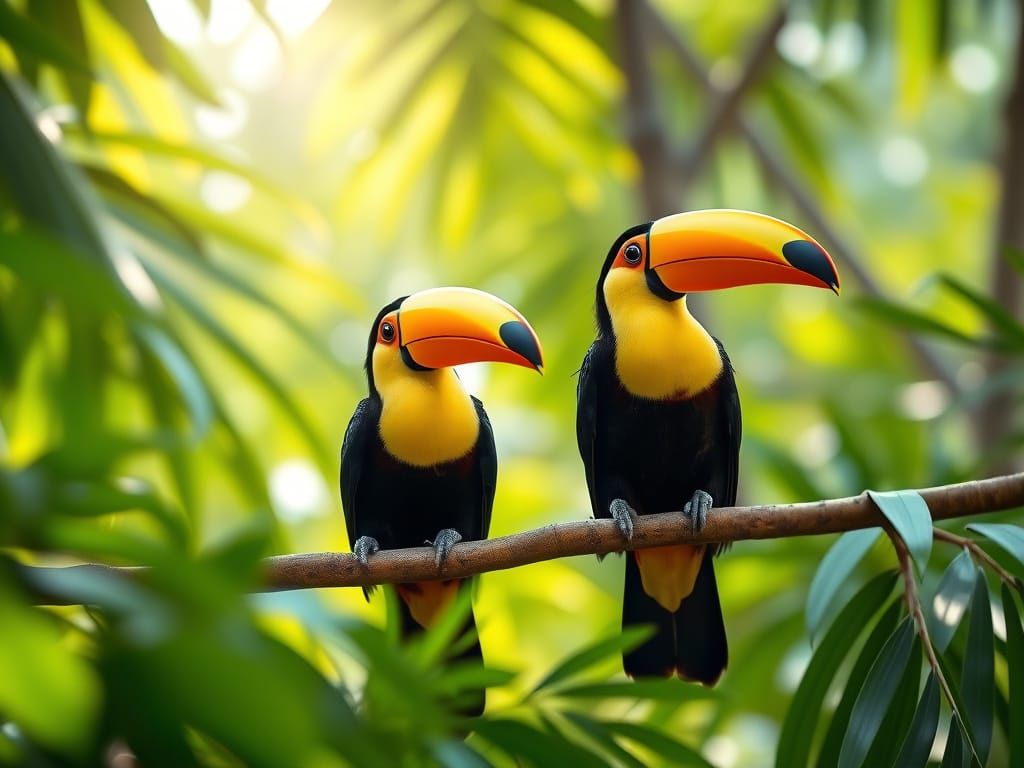 Photorealistic Toucans on Tropical Branch
