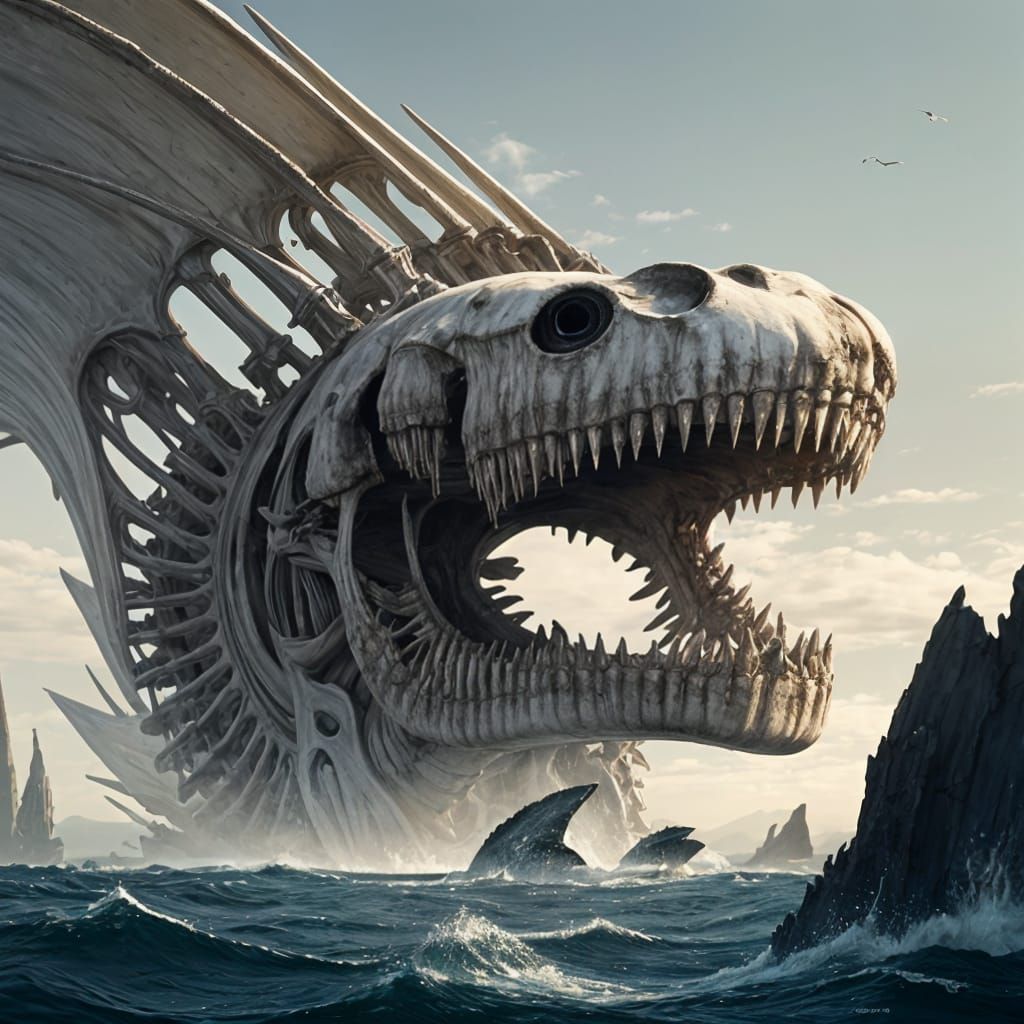 Horror Whale Skeleton: Hyperdetailed Ivory Ribcage