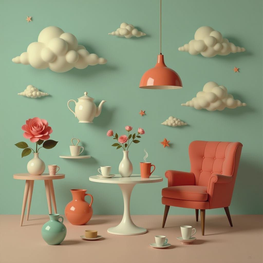 Surreal Dreamscape of Whimsical Objects in Pastel Hues