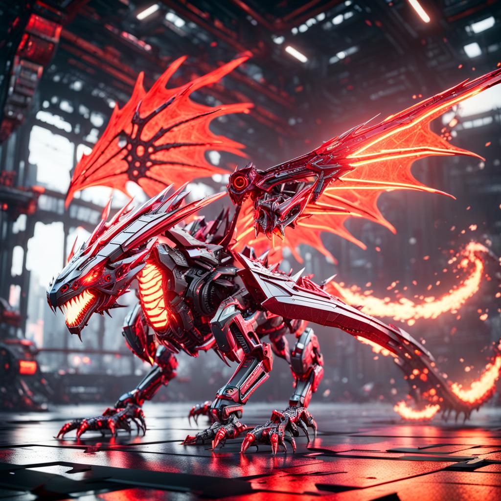 Futuristic Neon Wyvern Breathes Fire