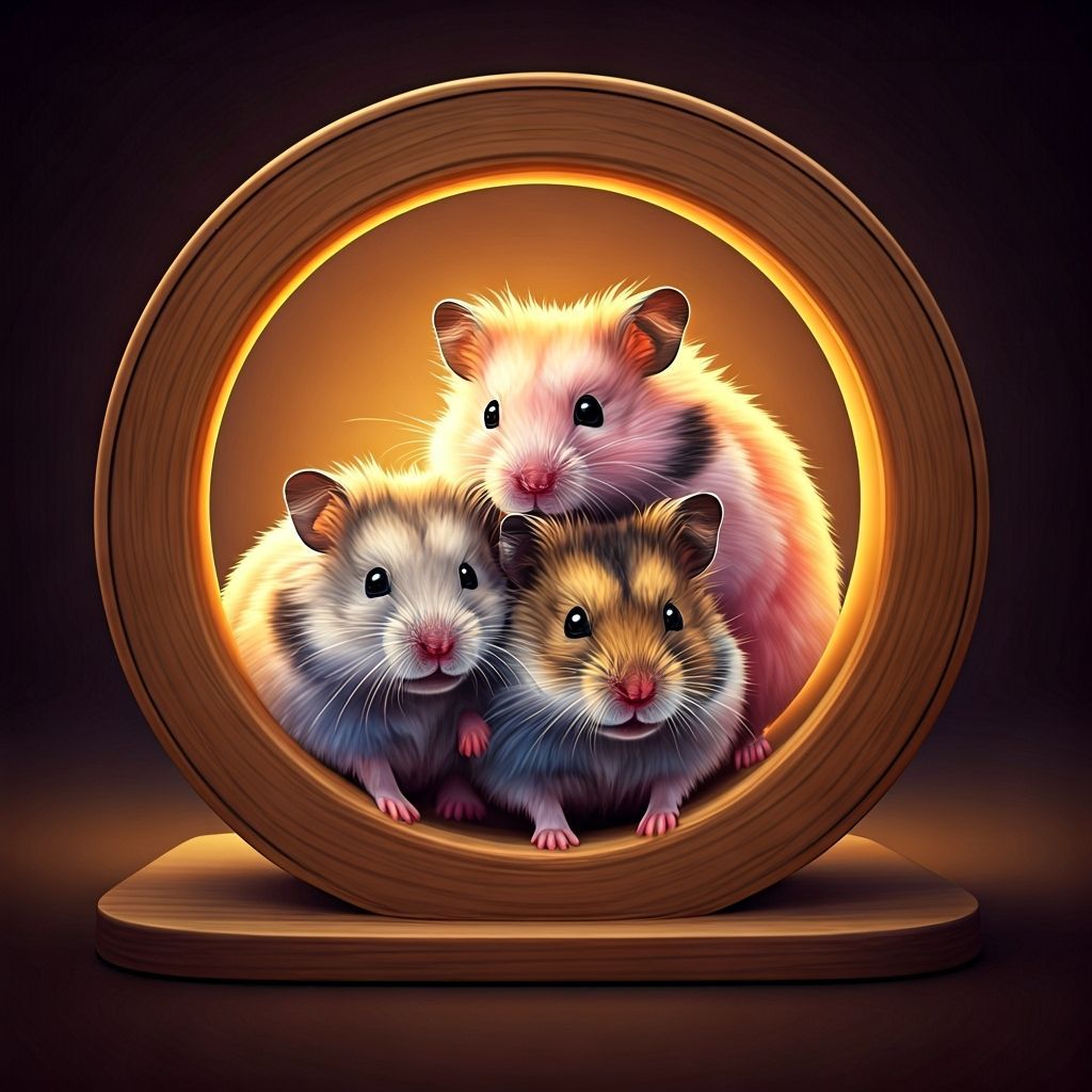 Pastel Hamsters on Wheel in Whimsical Style