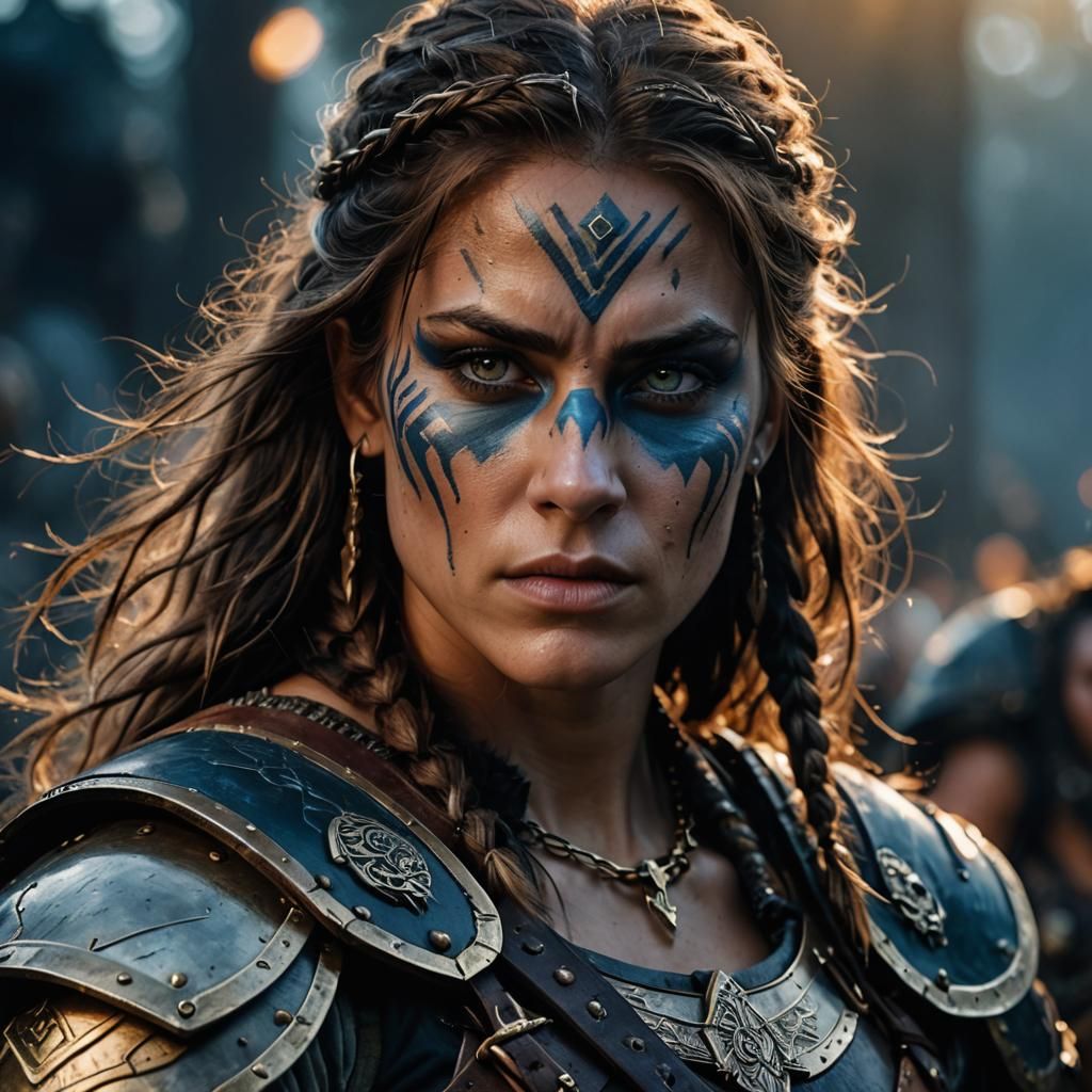 Barbarian Woman with Warpaint in Hyperrealistic Style