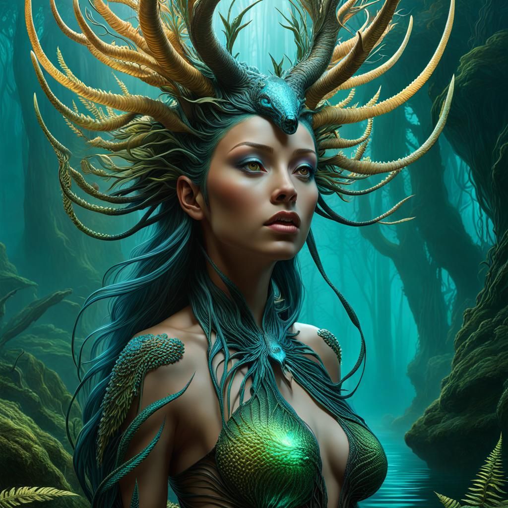 Mystical Anthrobryozoic Naiad in Hyperdetailed Digital Art