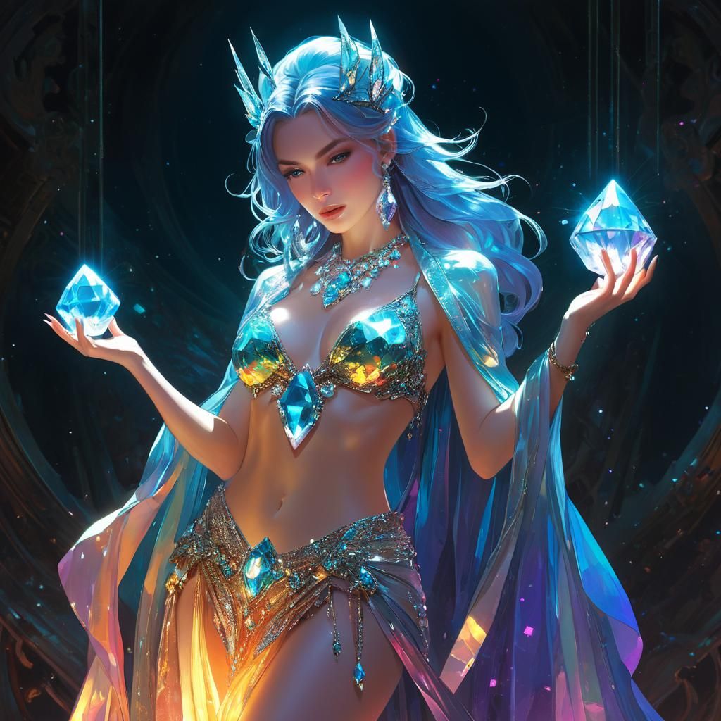 Gem-Encrusted Crystal Sorceress with Ethereal Glow