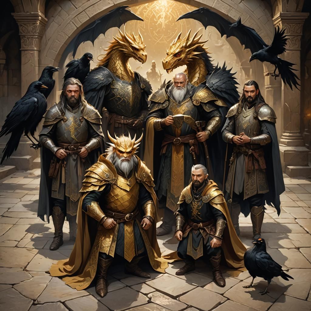 Fantasy Portrait with Dragon and Adventurers