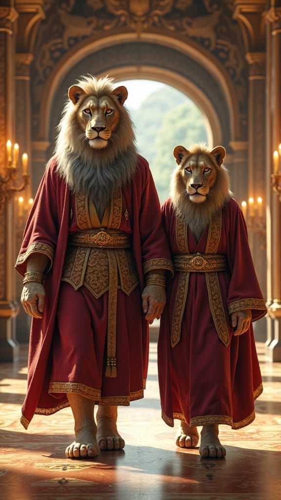 Lion King and Son in Ornate Palace Hall