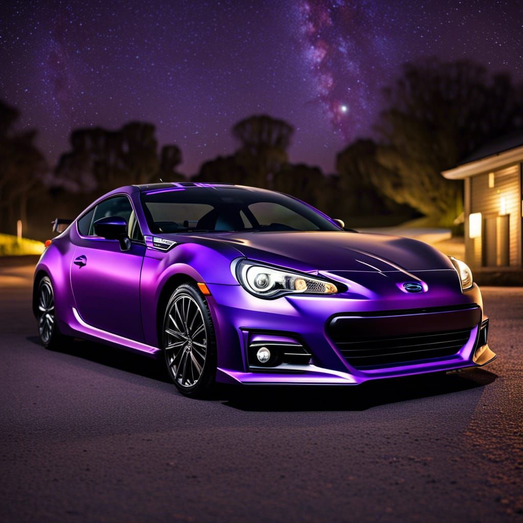 Purple Subaru BRZ Under Stars: Hyperrealistic Automotive