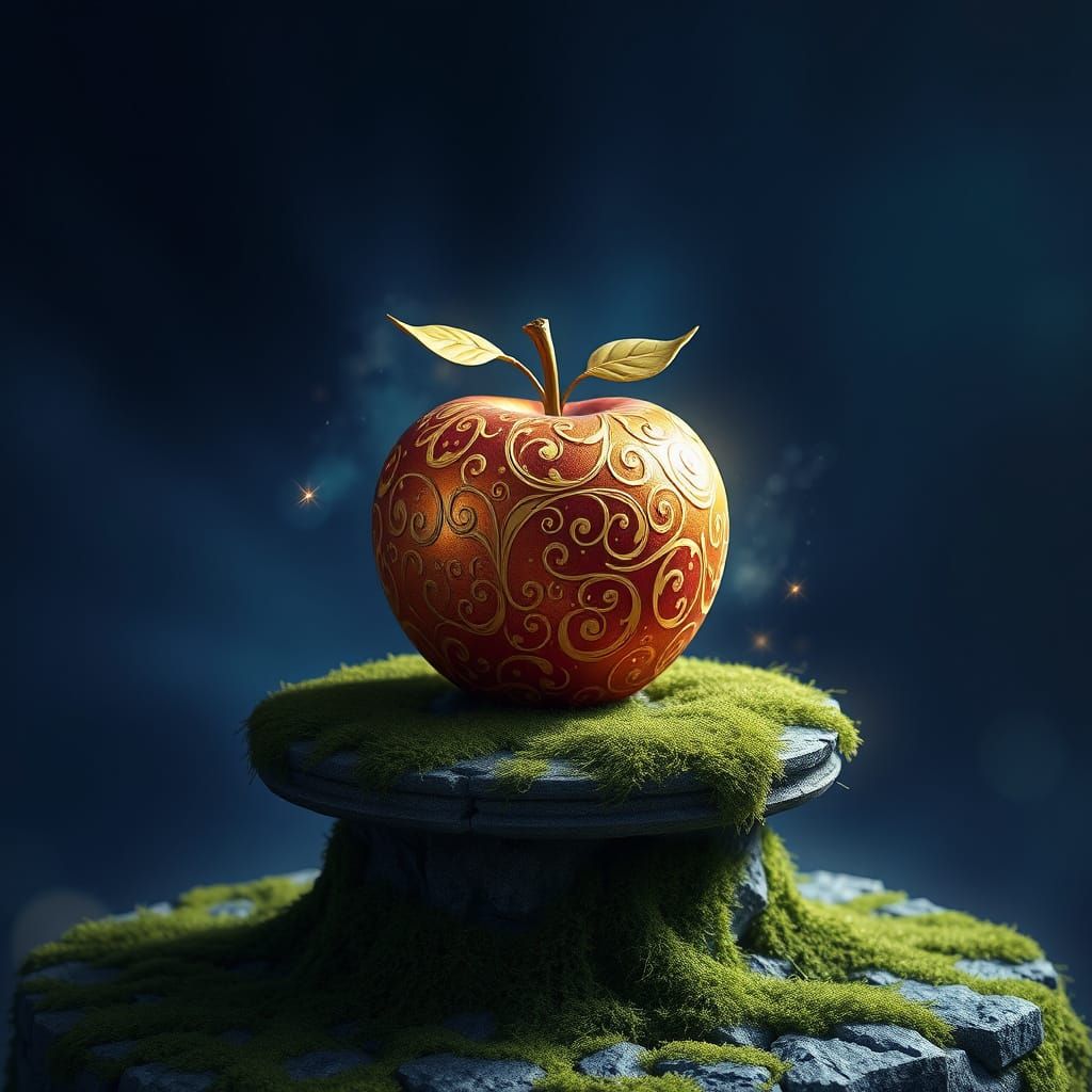 Mystical Golden Apple in Ethereal Glow