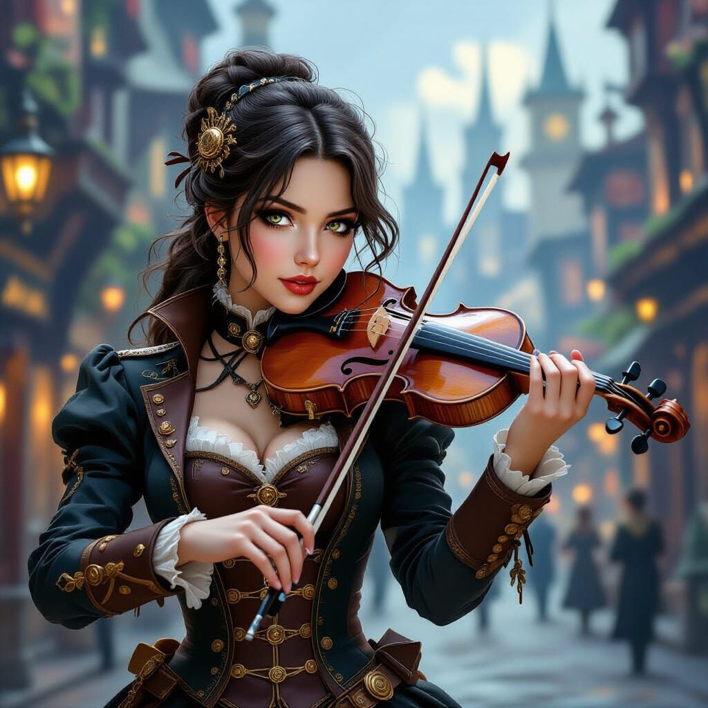 Steampunk Violinist in a City of Dreams