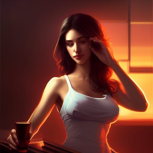 Detailed Portrait of Bartender in Maximalist Style