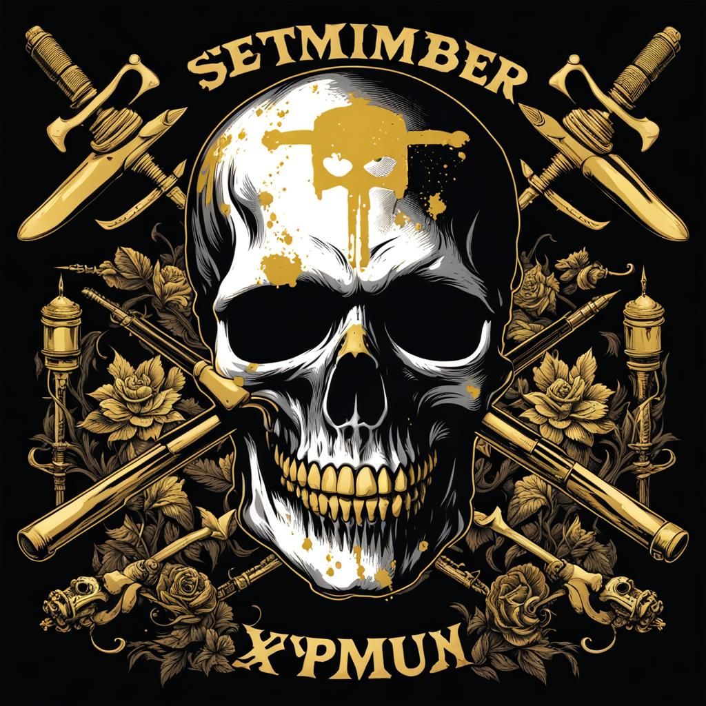 Cyberpunk Skull Logo with Tattoos and Syringes