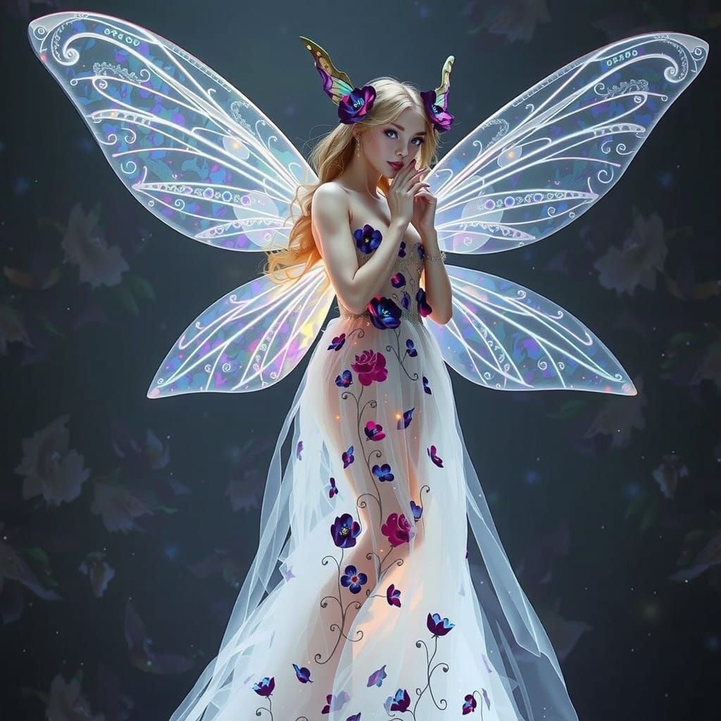 Ethereal Fairy in Holographic Floral Wonderland