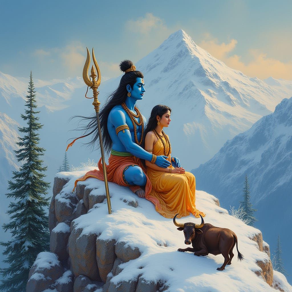 Lord Shiva and Parvati on Mount Kailash