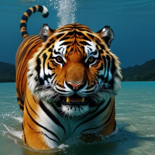 Tiger Swimming in the Sea