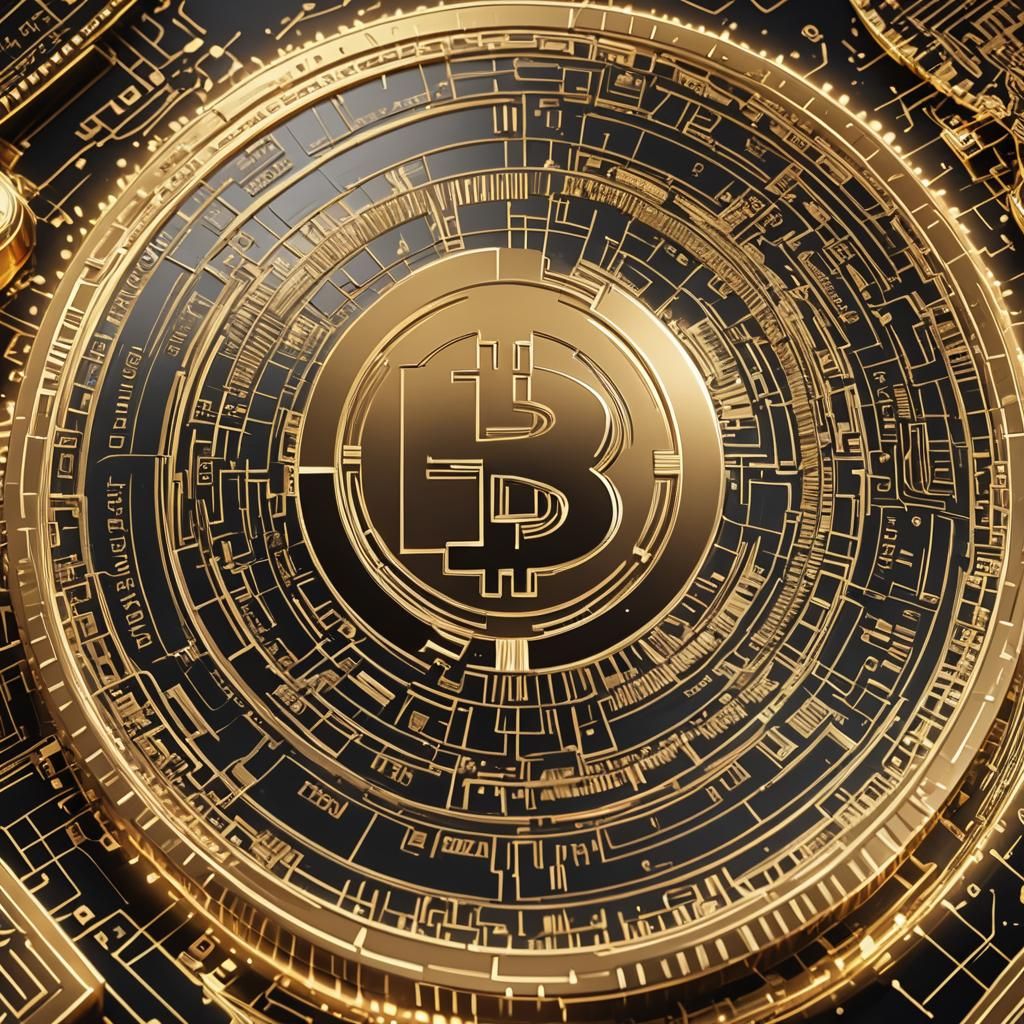 Golden Cryptocurrency Coin in Futuristic Digital Art